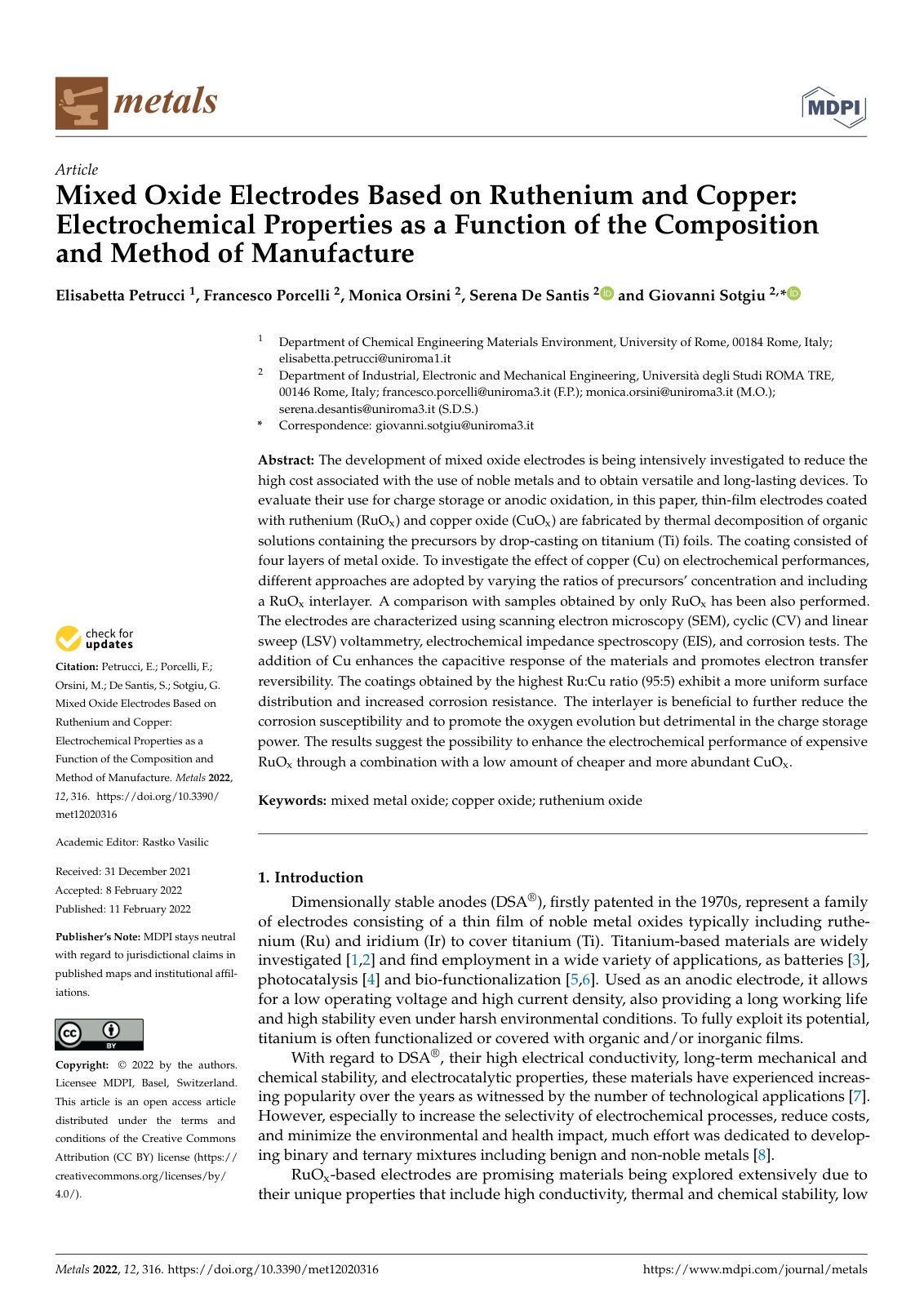 First page of Mixed Oxide Electrodes Based on Rutheniu