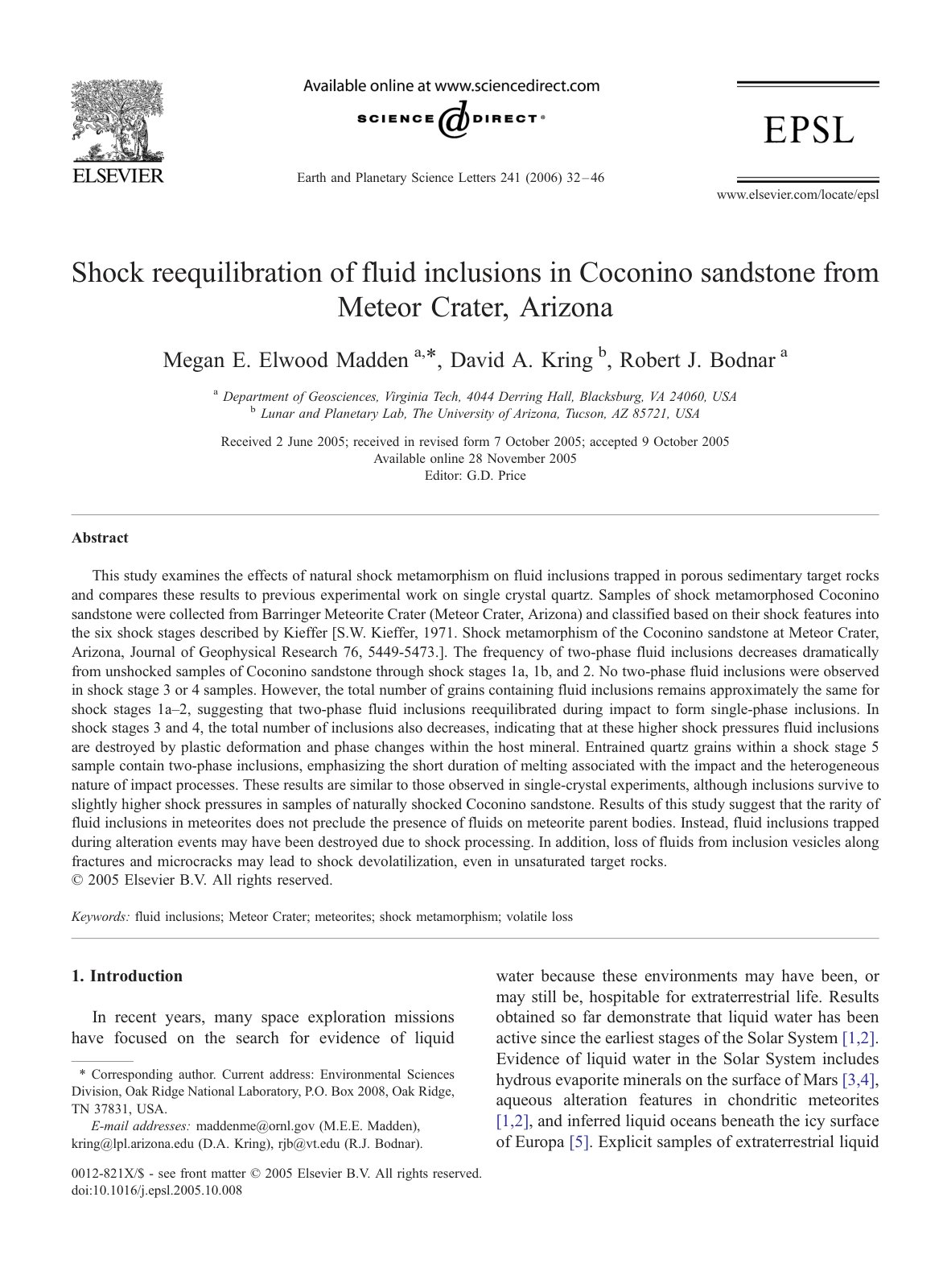 First page of Shock reequilibration of fluid inclusion