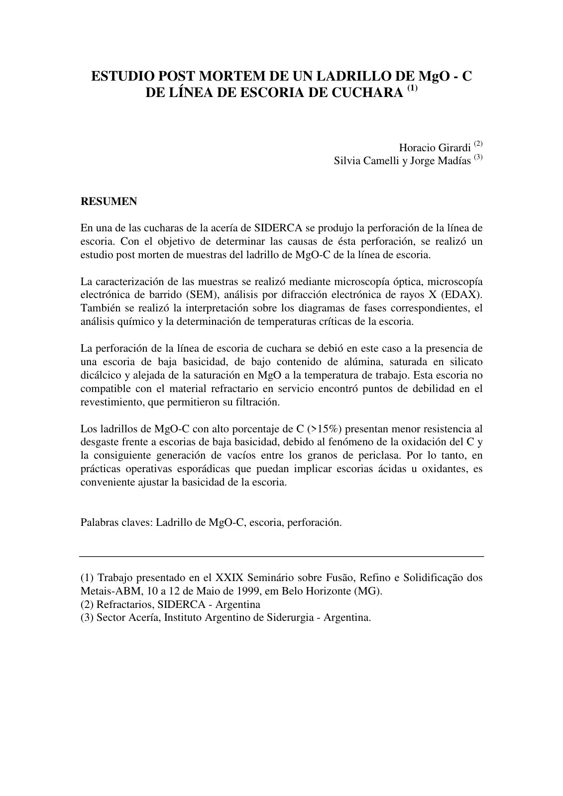 First page of Estudio post mortem de ladrillo de MgO C