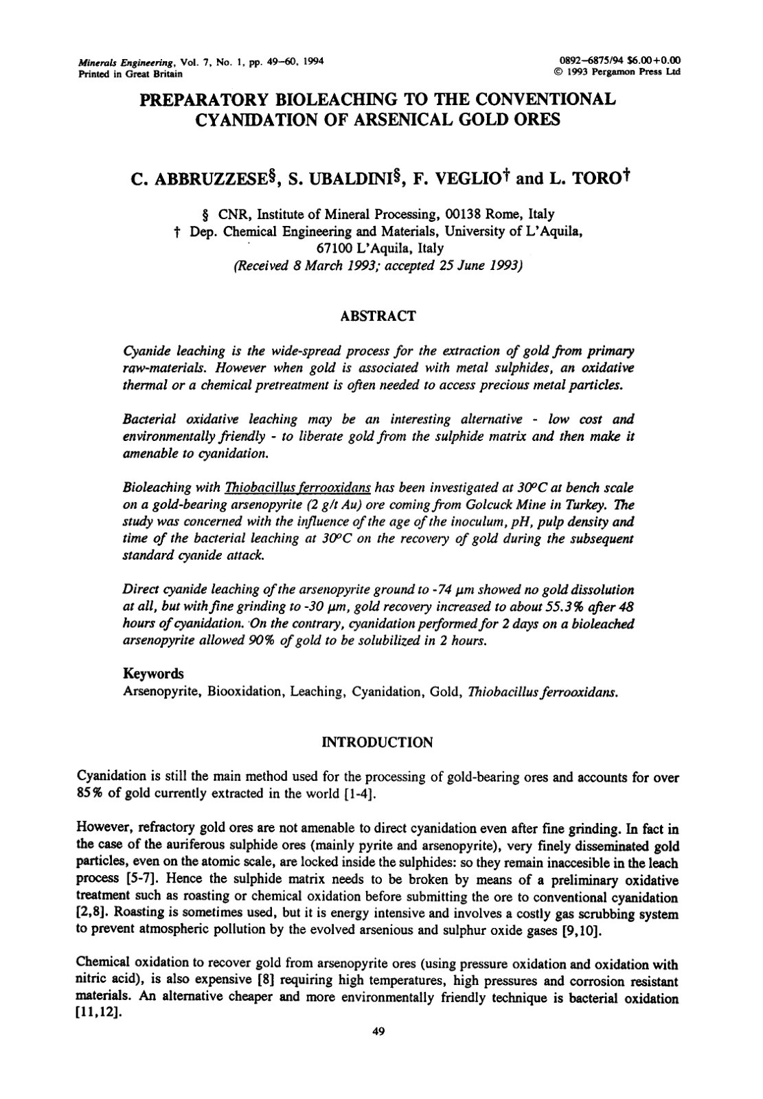 First page of Preparatory bioleaching to the conventio