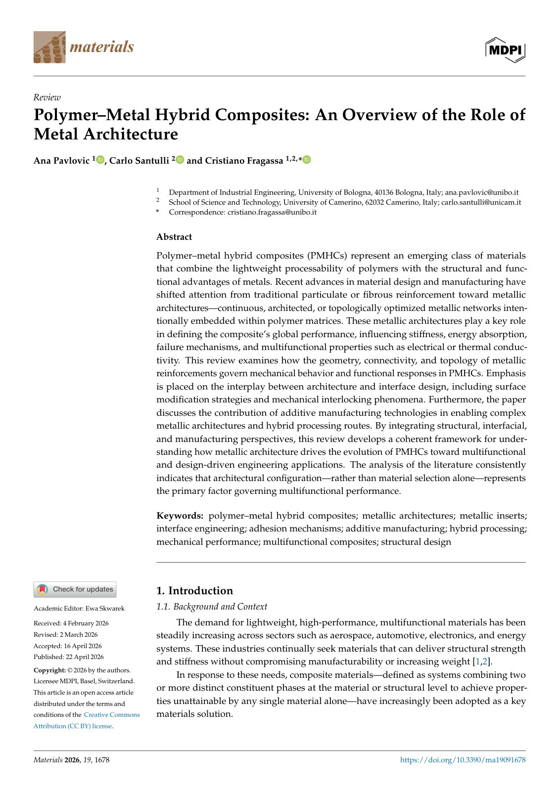 First page of Polymer–Metal Hybrid Composites: An Overview of the Role of Metal Architecture