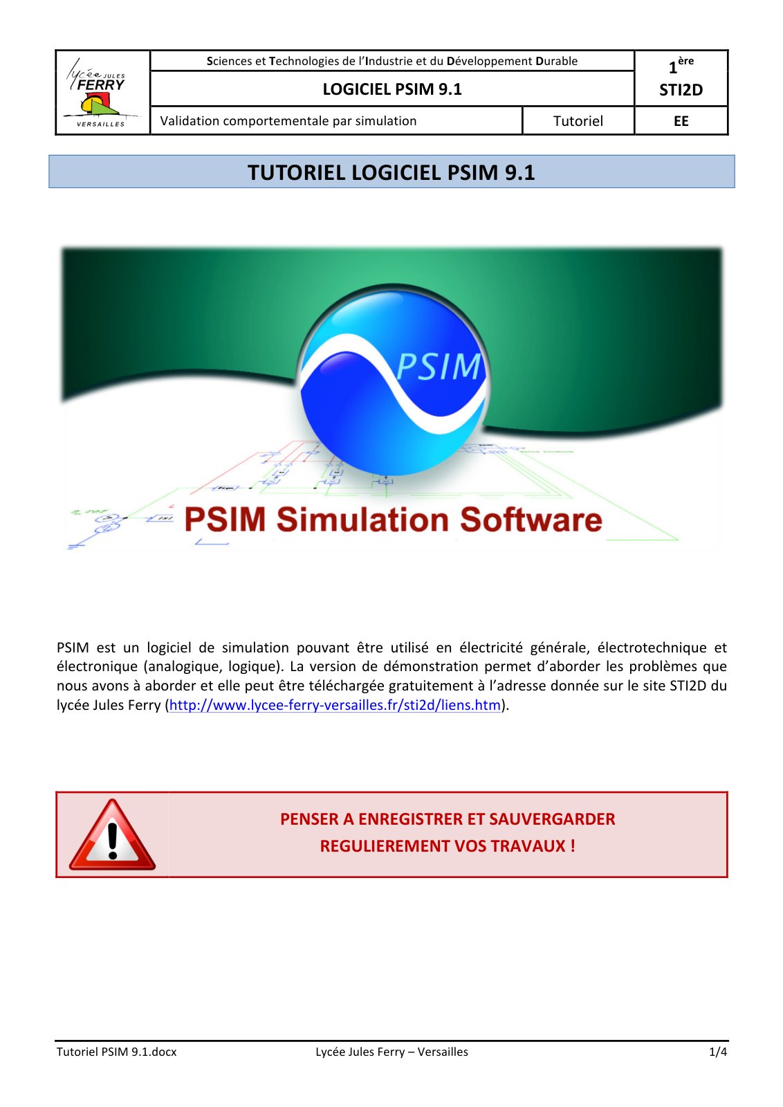 First page of Tutoriel PSIM 9.1
