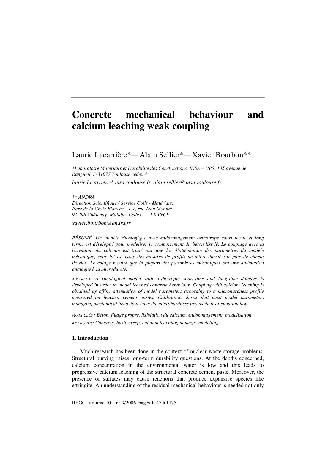 First page of Concrete mechanical behaviour and calciu
