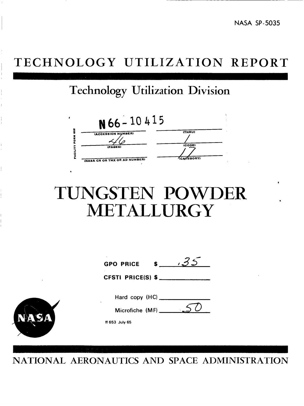 First page of Tungsten Metallurgy