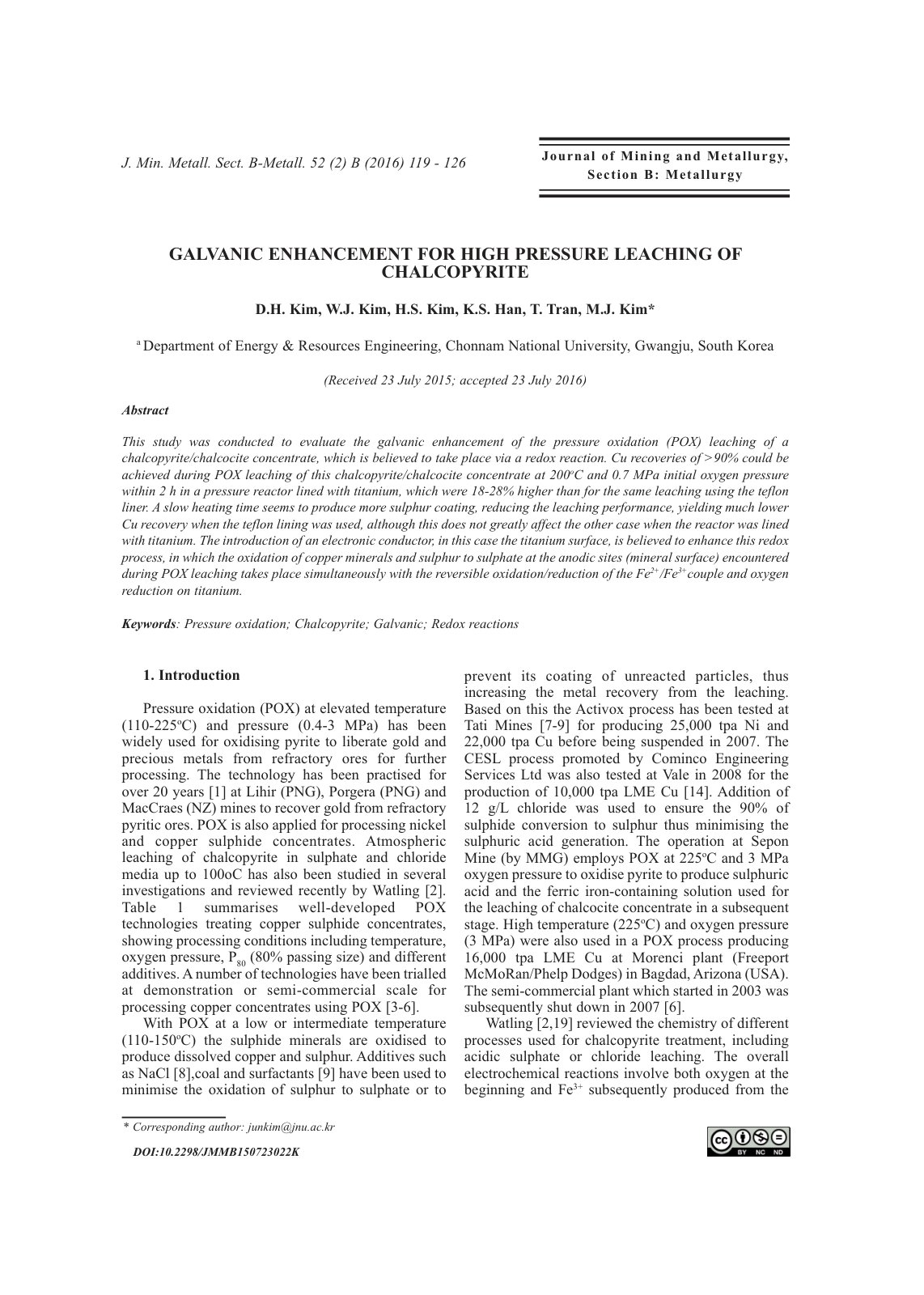 First page of Galvanic enhancement for high pressure leaching of chalcopyrite