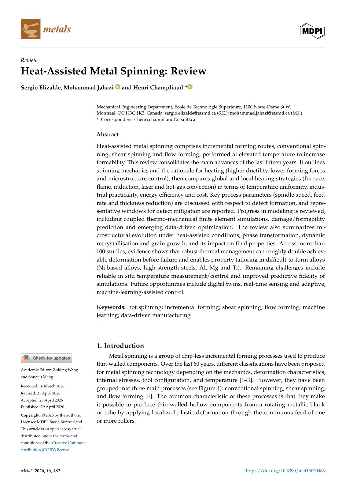 First page of 2026 Elizalde Heat Assisted Metal Spinning Review