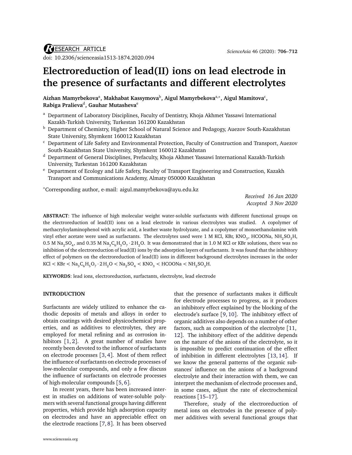 First page of Electroreduction of lead II ions on lead