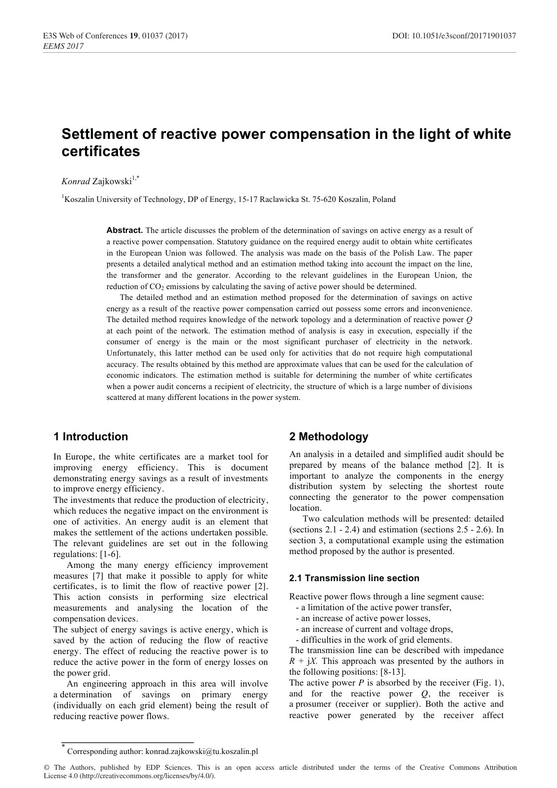 First page of Settlement of reactive power compensatio