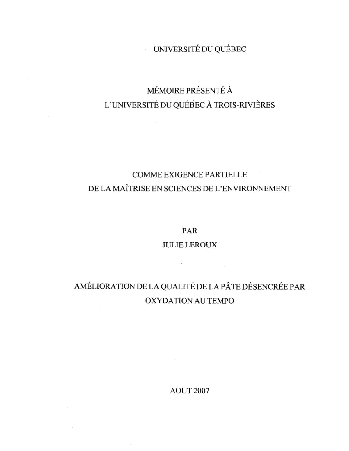 First page of Amelioration de la qualite de la pate de