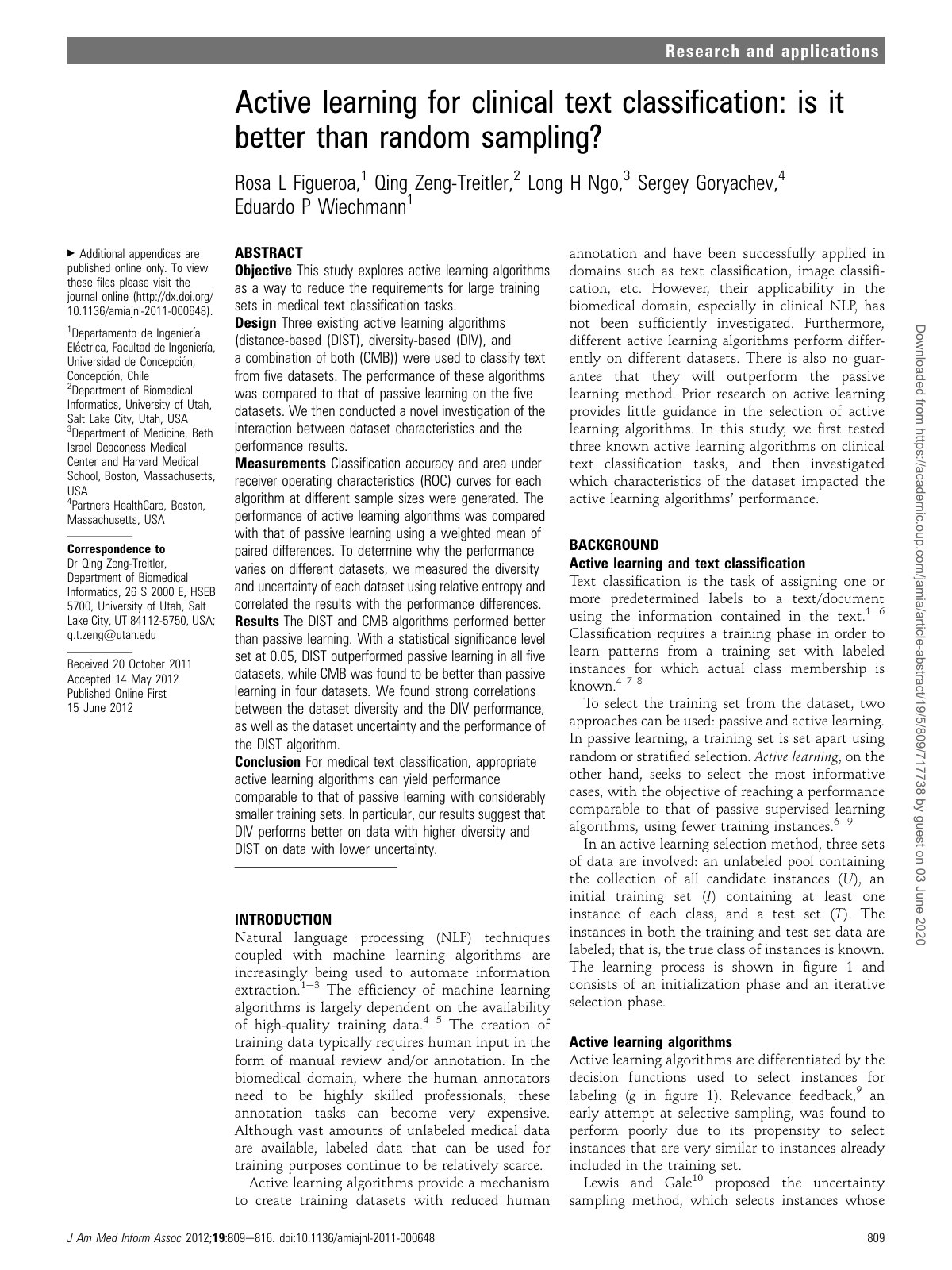 First page of Active learning for clinical text classi