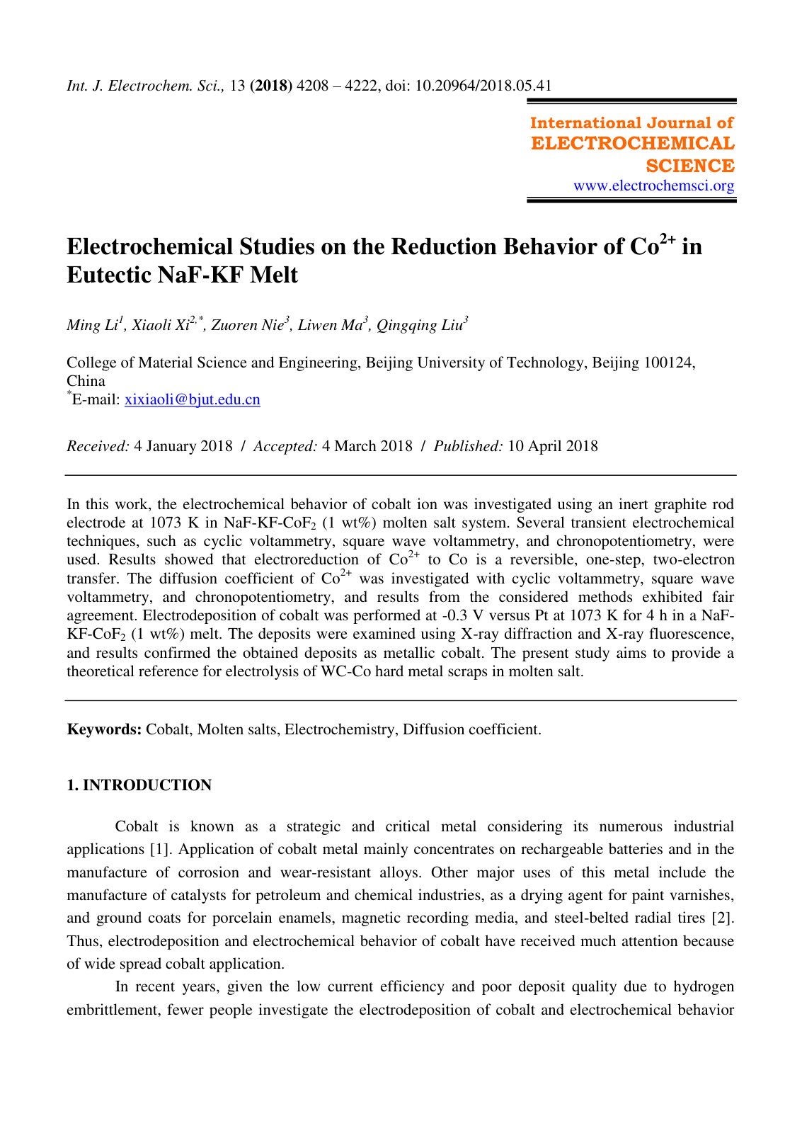 First page of Electrochemical studies on the reduction