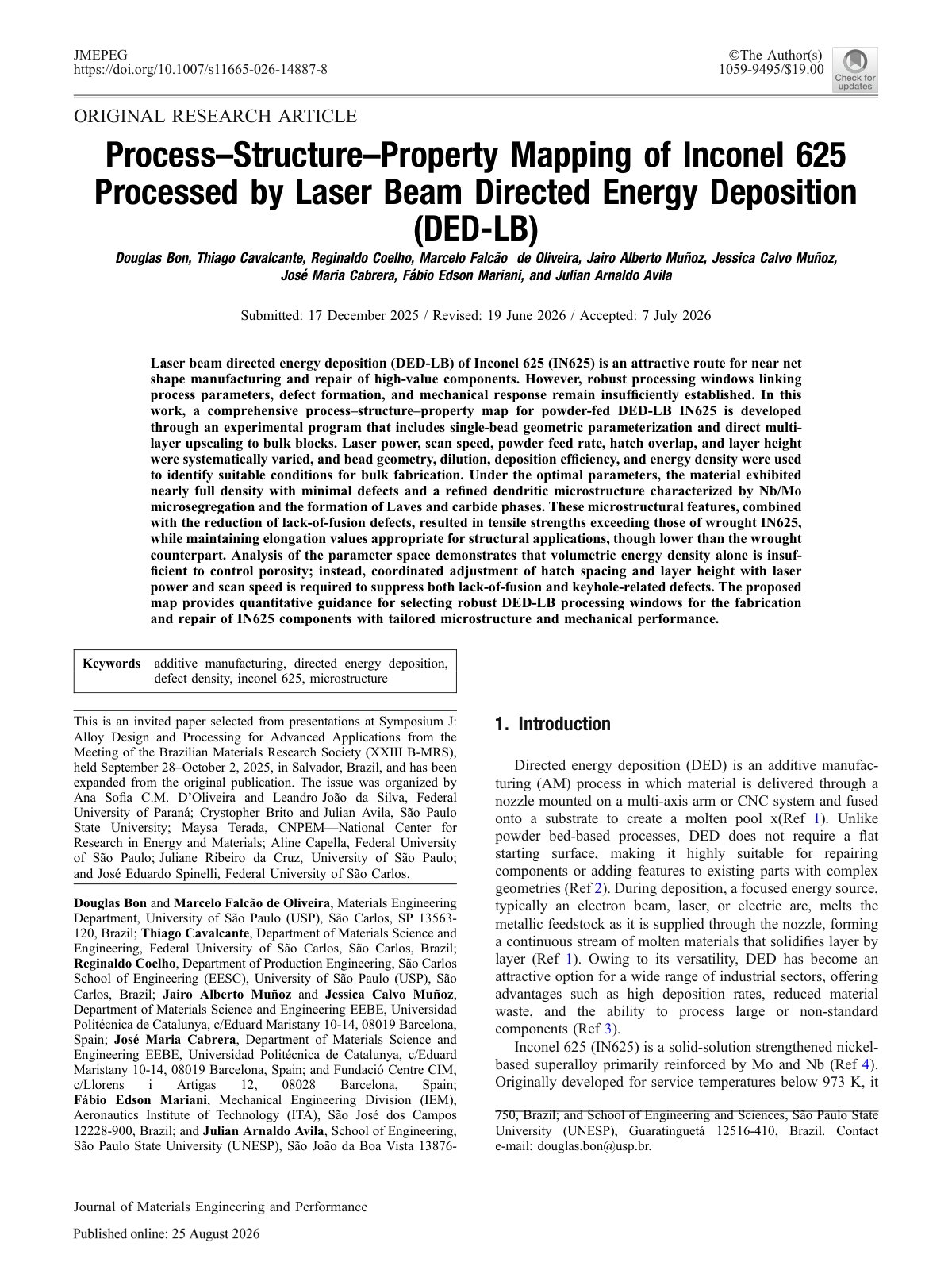 First page of 2026 Bon Inconel625 Process Structure Property