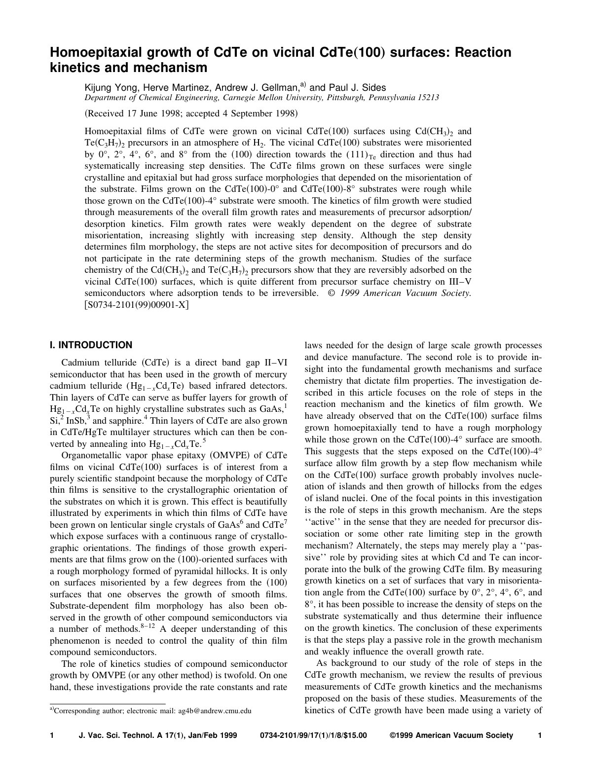 First page of Homoepitaxial growth of CdTe on vicinal