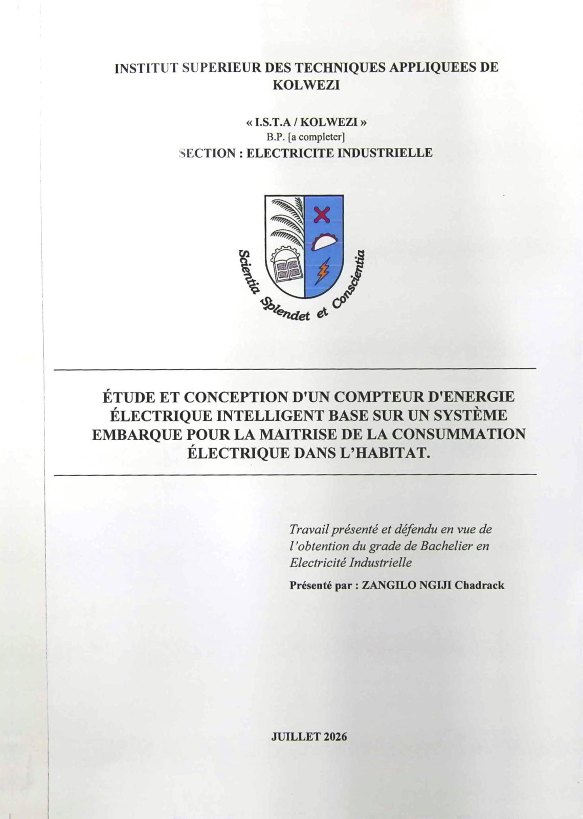 First page of ETUDE ET CONCEPTION D'UN COMPTEUR D'ENERGIE ELECTRIQUE INTELLIGENT BASE SUR UN SYSTEME EMBARQUE POUR LA MAITRISE DE LA CONSUMMATION ELECTRIQUE DANS L'HABITAT