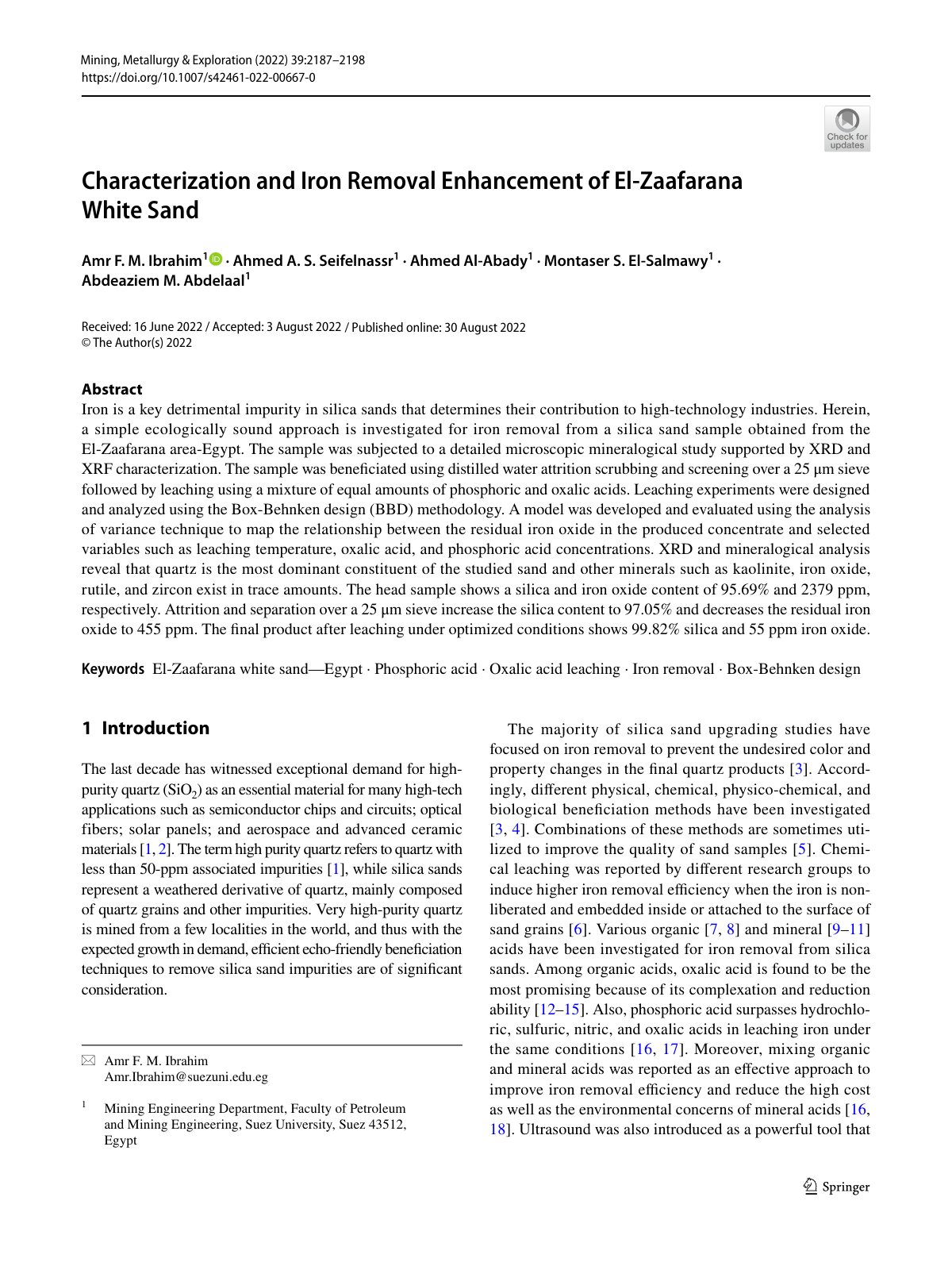 First page of Characterization and Iron Removal Enhanc