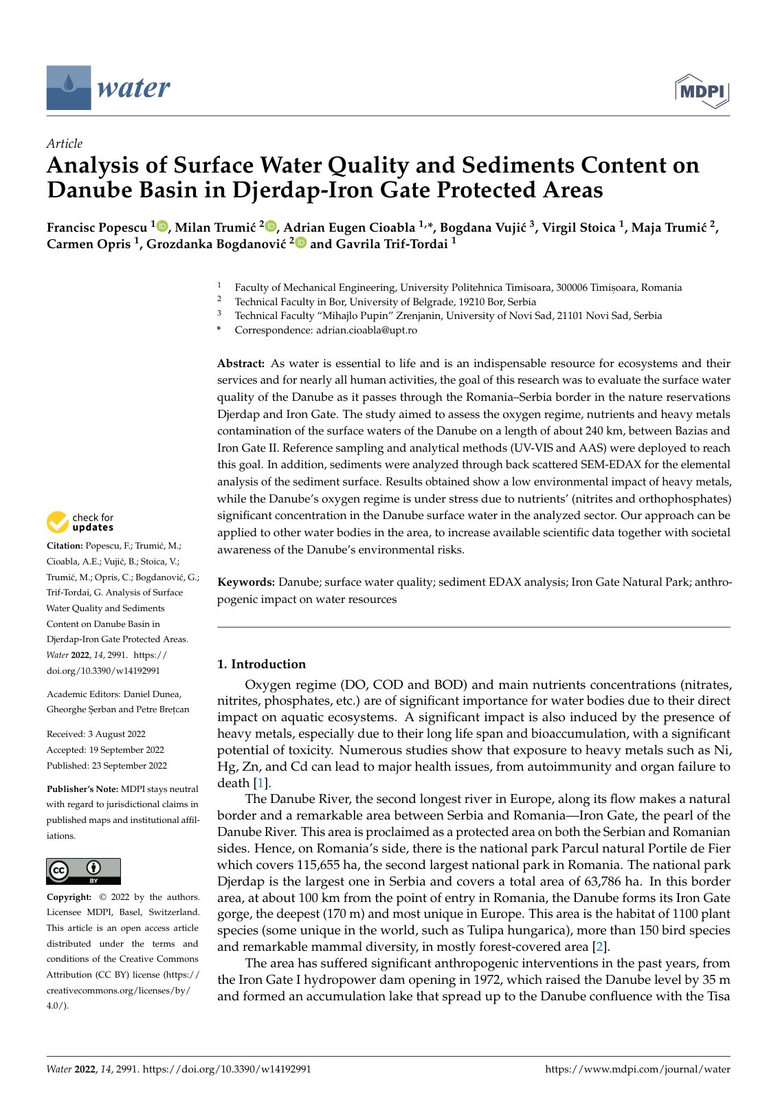 First page of Analysis of Surface Water Quality and Se