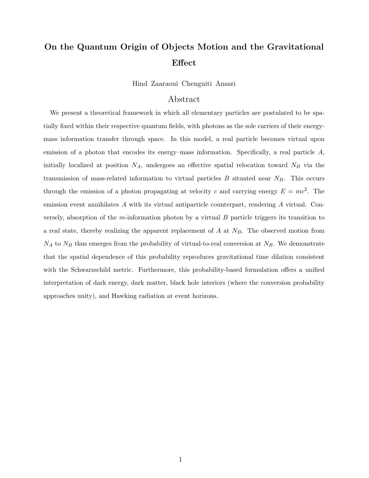 First page of On the Quantum Origin of Objects Motion