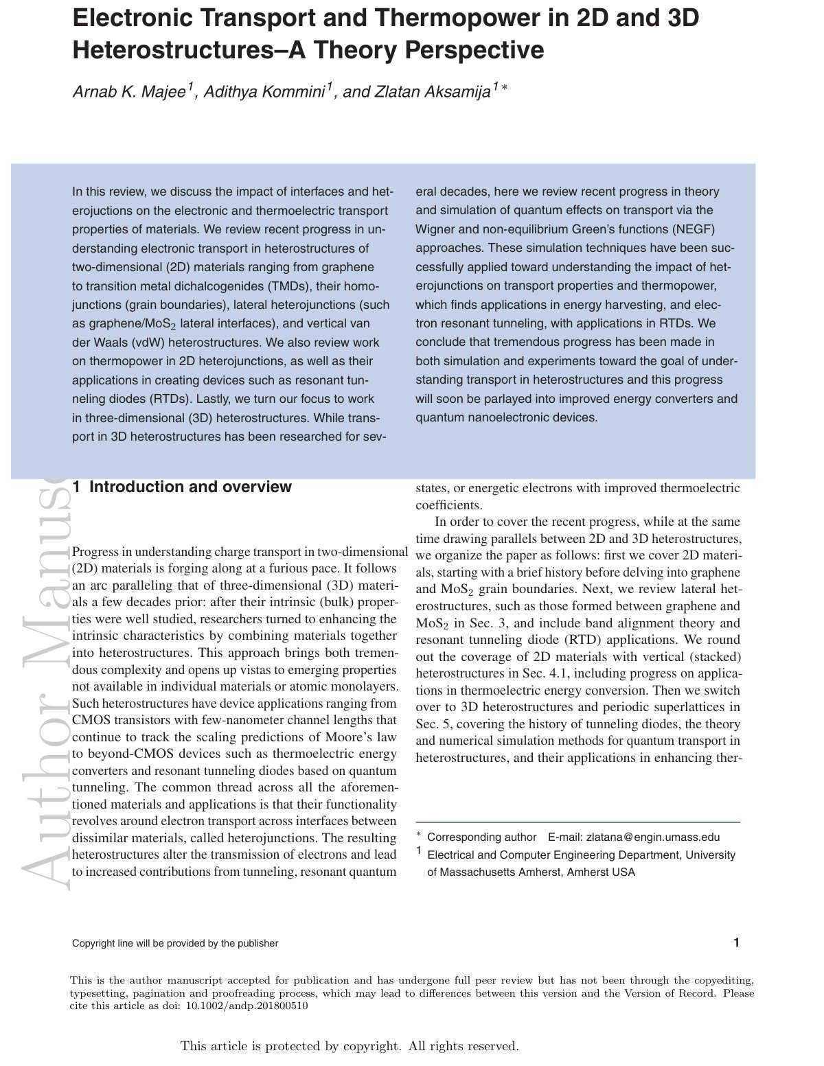 First page of Electronic Transport and Thermopower in