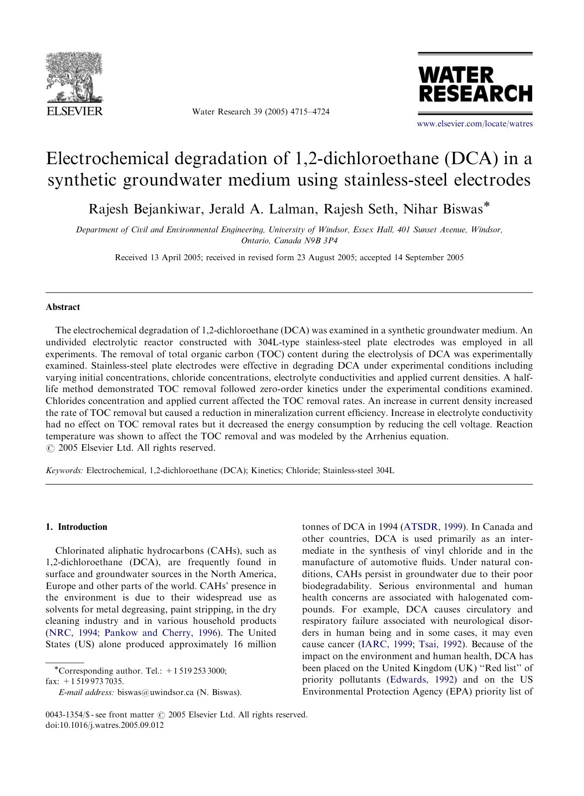First page of Electrochemical degradation of 1 2 dichl
