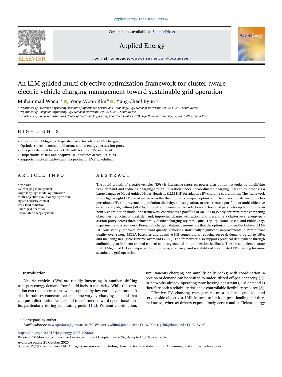 First page of An LLM guided multi objective optimization framework for cluster 2027 Applie