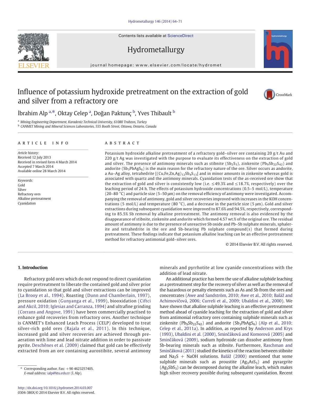 First page of Influence of potassium hydroxide pretrea