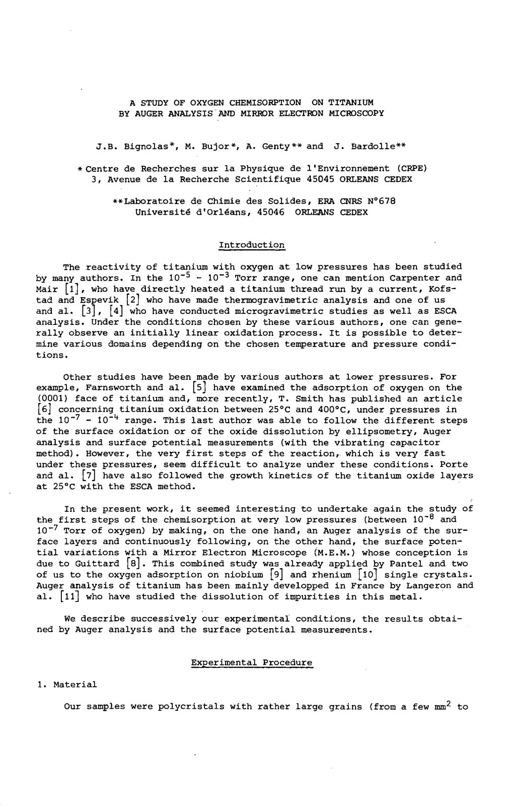 First page of A STUDY OF OXYGEN CHEMISORPTION ON TITANIUM BY AUGER ANALYSIS AND MIRROR ELECTRON MICROSCOPY