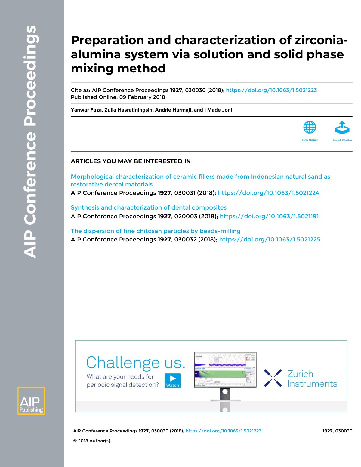 First page of Preparation and characterization of zirc