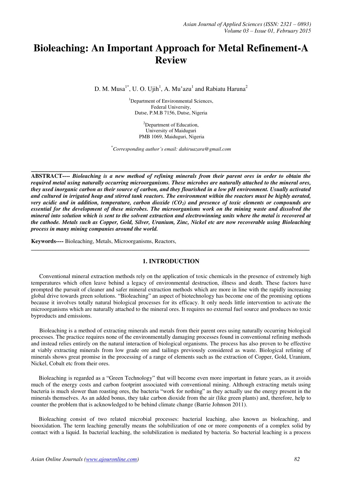First page of Bioleaching An Important Approach for Me