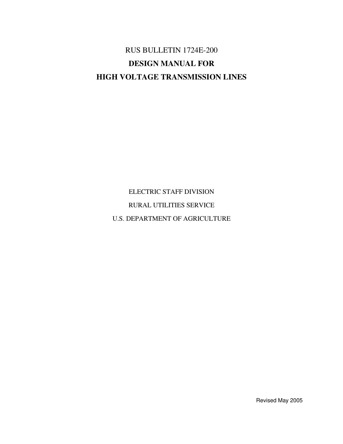 First page of RUS BULLETIN 1724E 200 DESIGN MANUAL FOR
