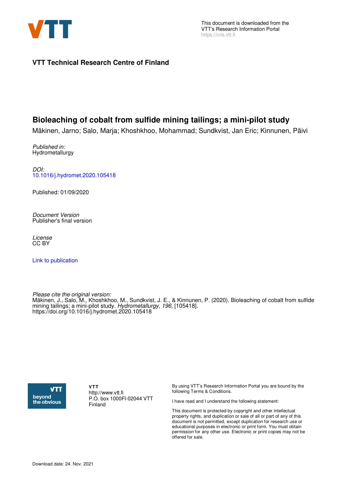 First page of Bioleaching of cobalt from sulfide minin (1)