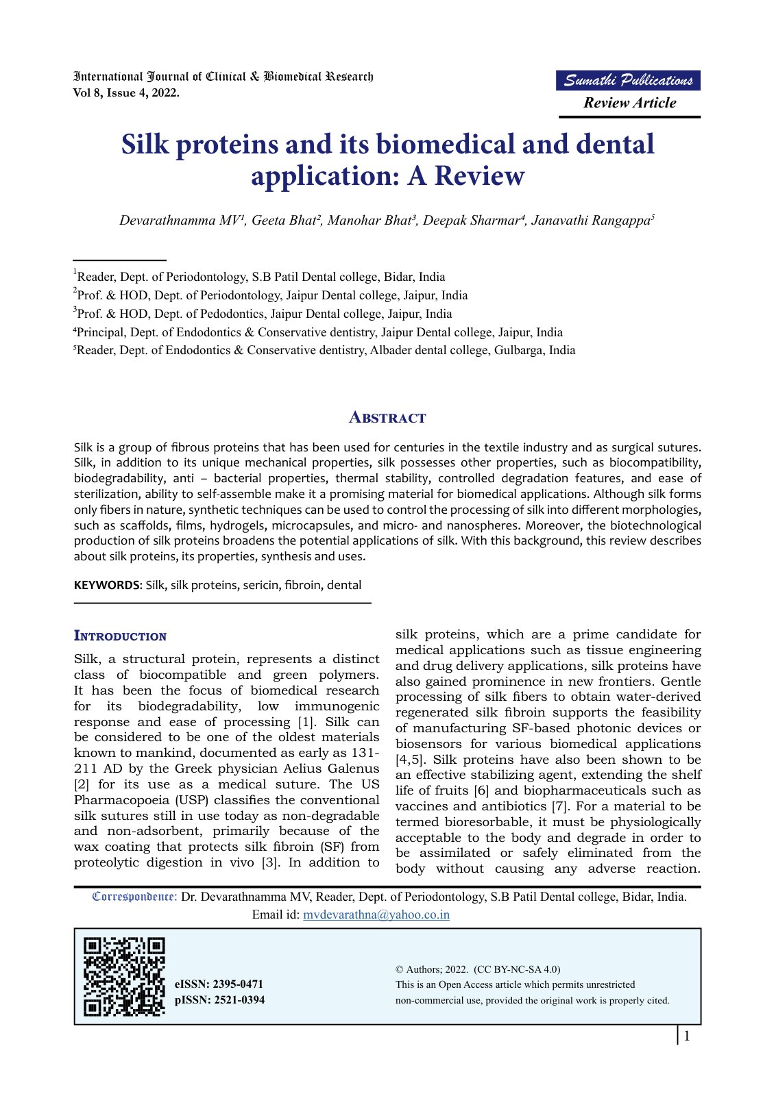First page of Silk proteins and its biomedical and den