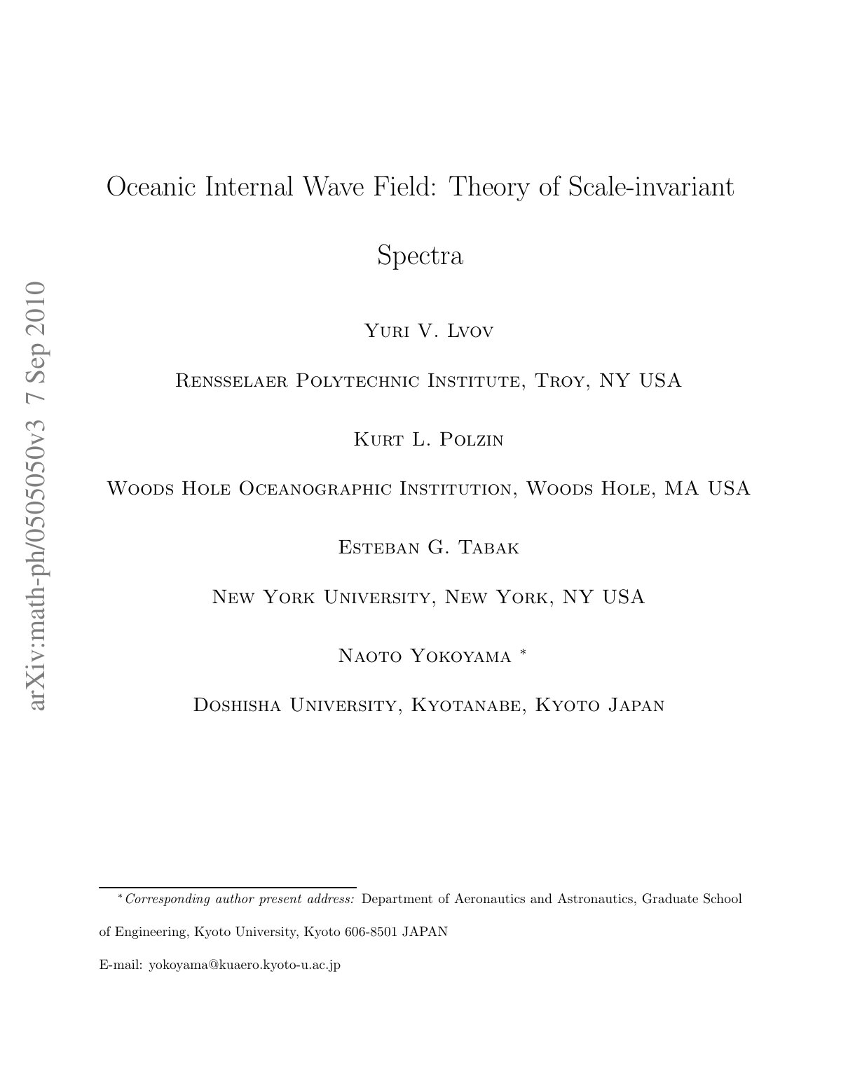 First page of Oceanic Internal Wave Field: Theory of Scale-invariant Spectra