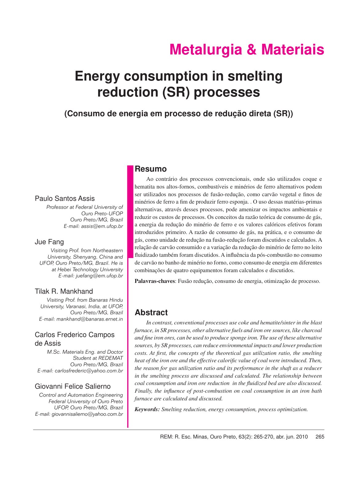 First page of Energy consumption in smelting reduction