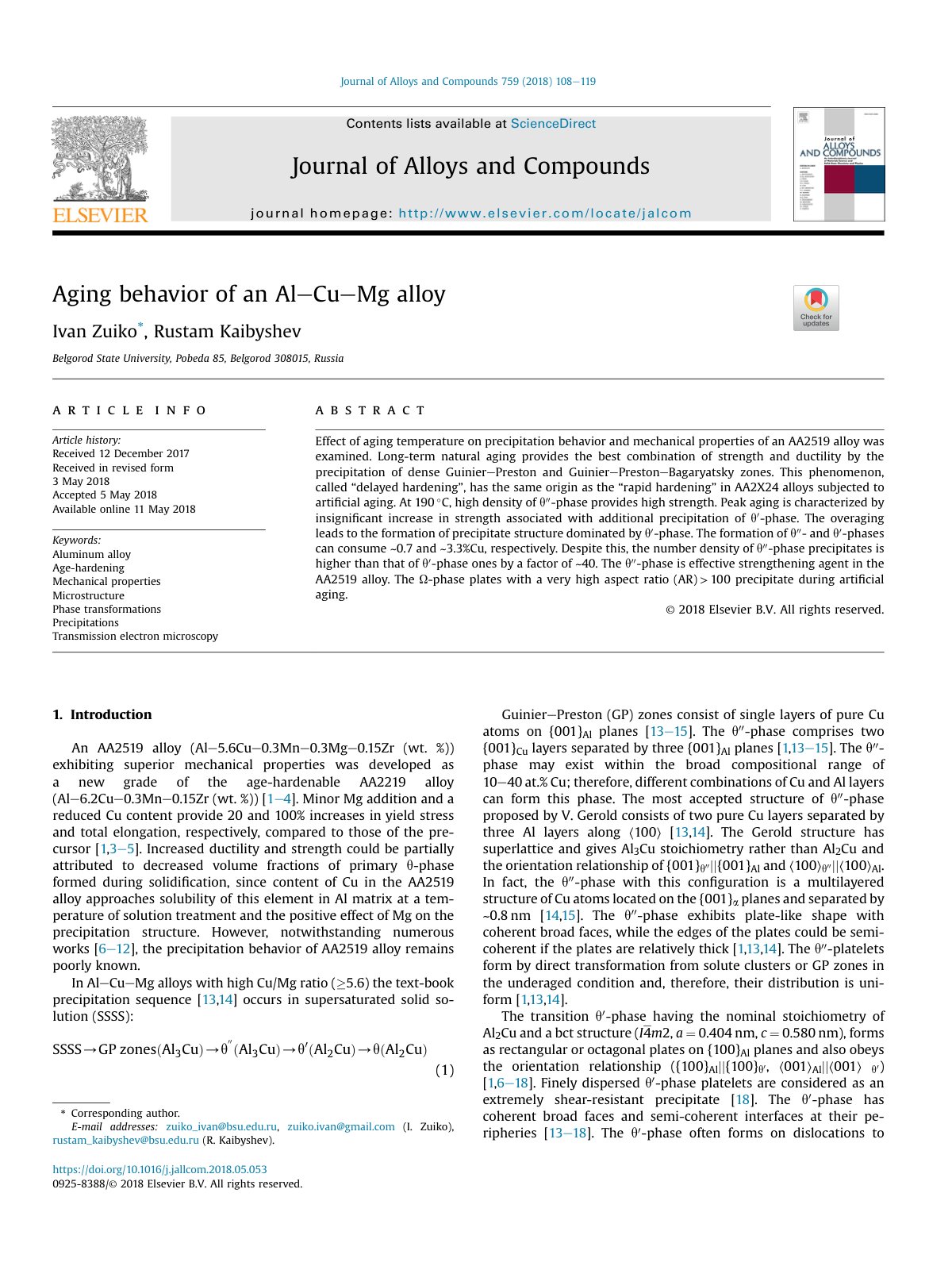 First page of Aging behavior of an AleCueMg alloy