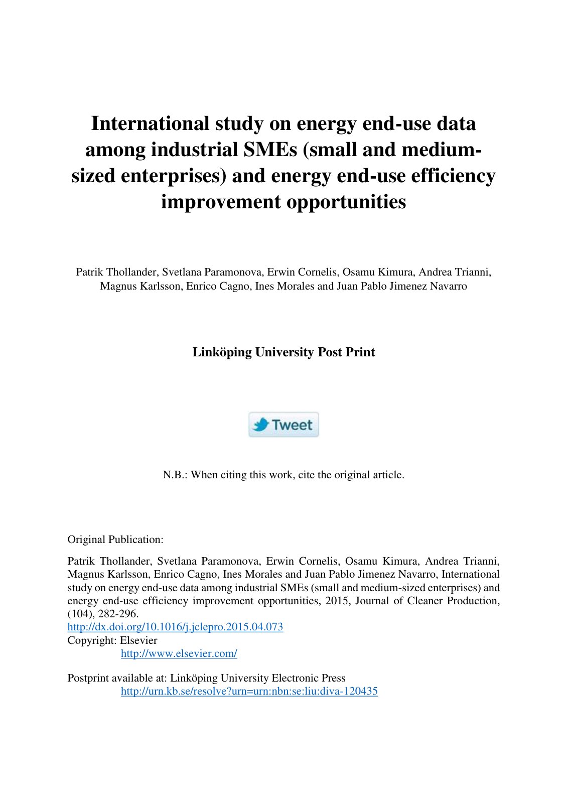 First page of International study on energy end use da