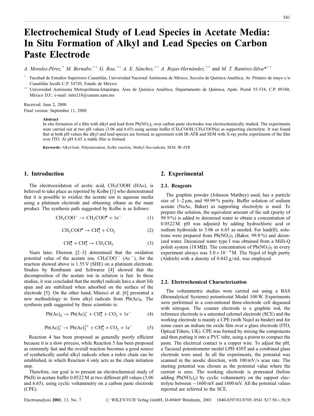 First page of Electrochemical Study of Lead Species in