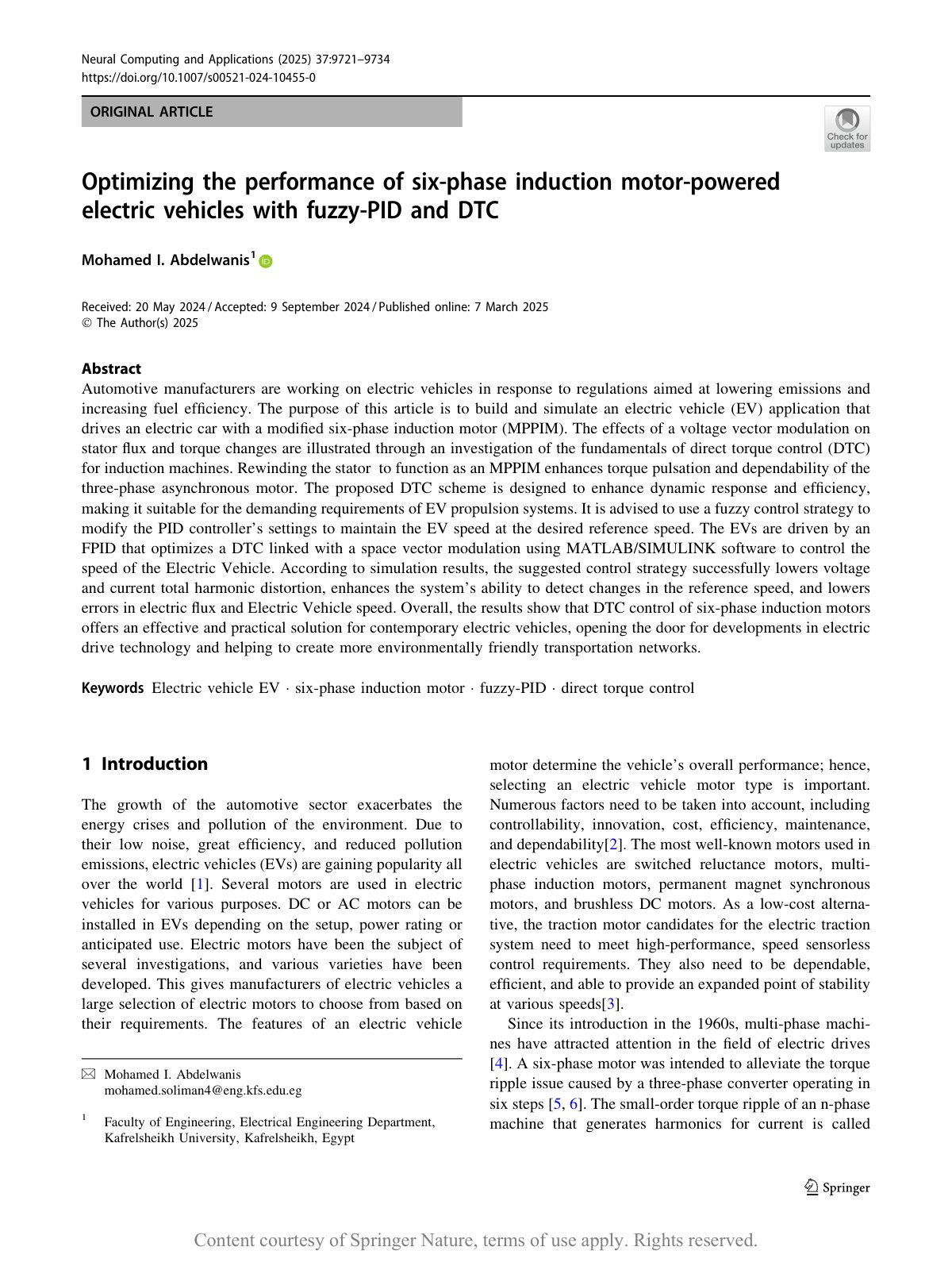 First page of Optimizing the performance of six phase induction 