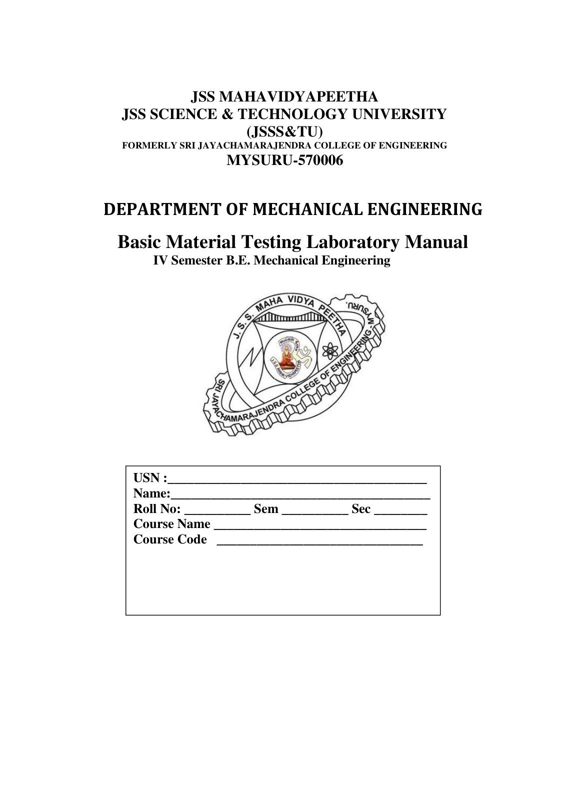 First page of JSS MAHAVIDYAPEETHA
