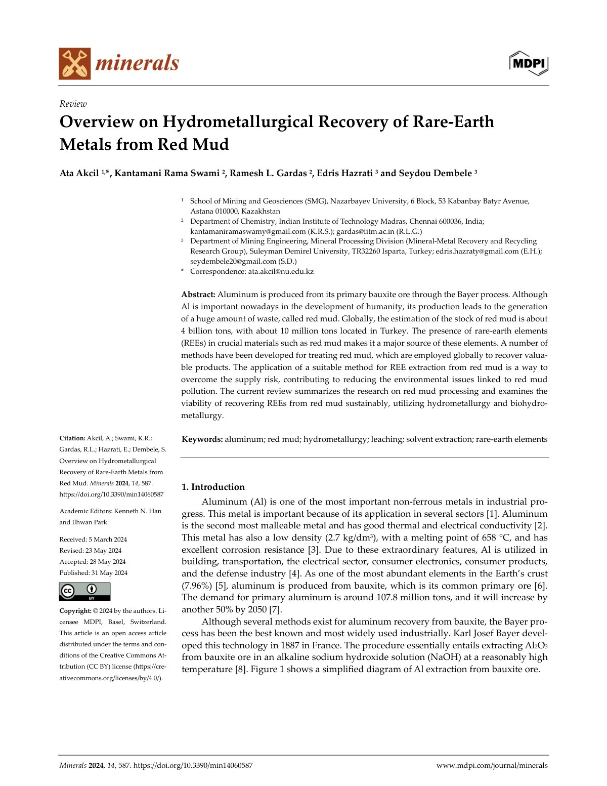 First page of Overview on Hydrometallurgical Recovery of Rare-Earth Metals from Red Mud