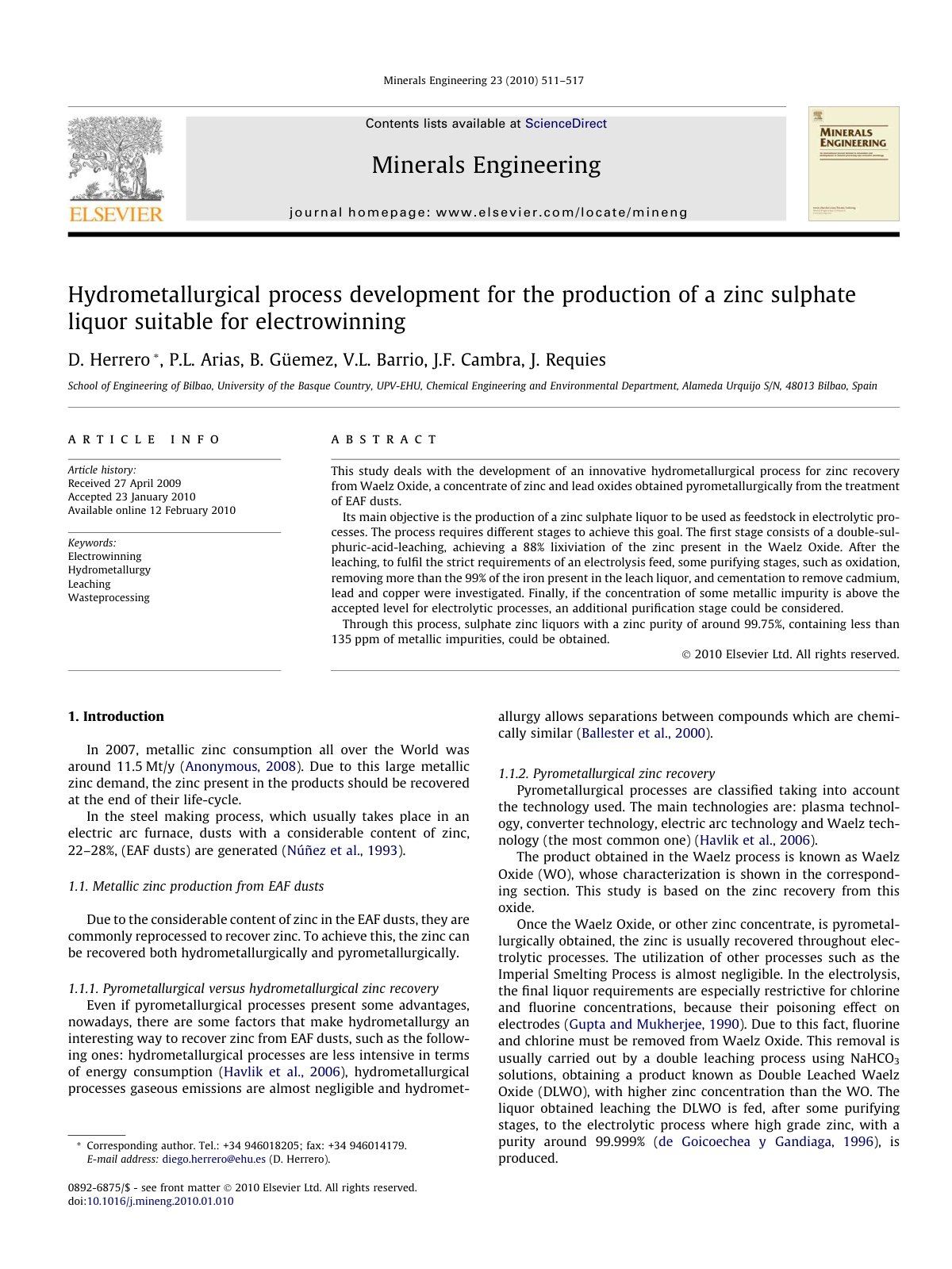 First page of Hydrometallurgical process development f