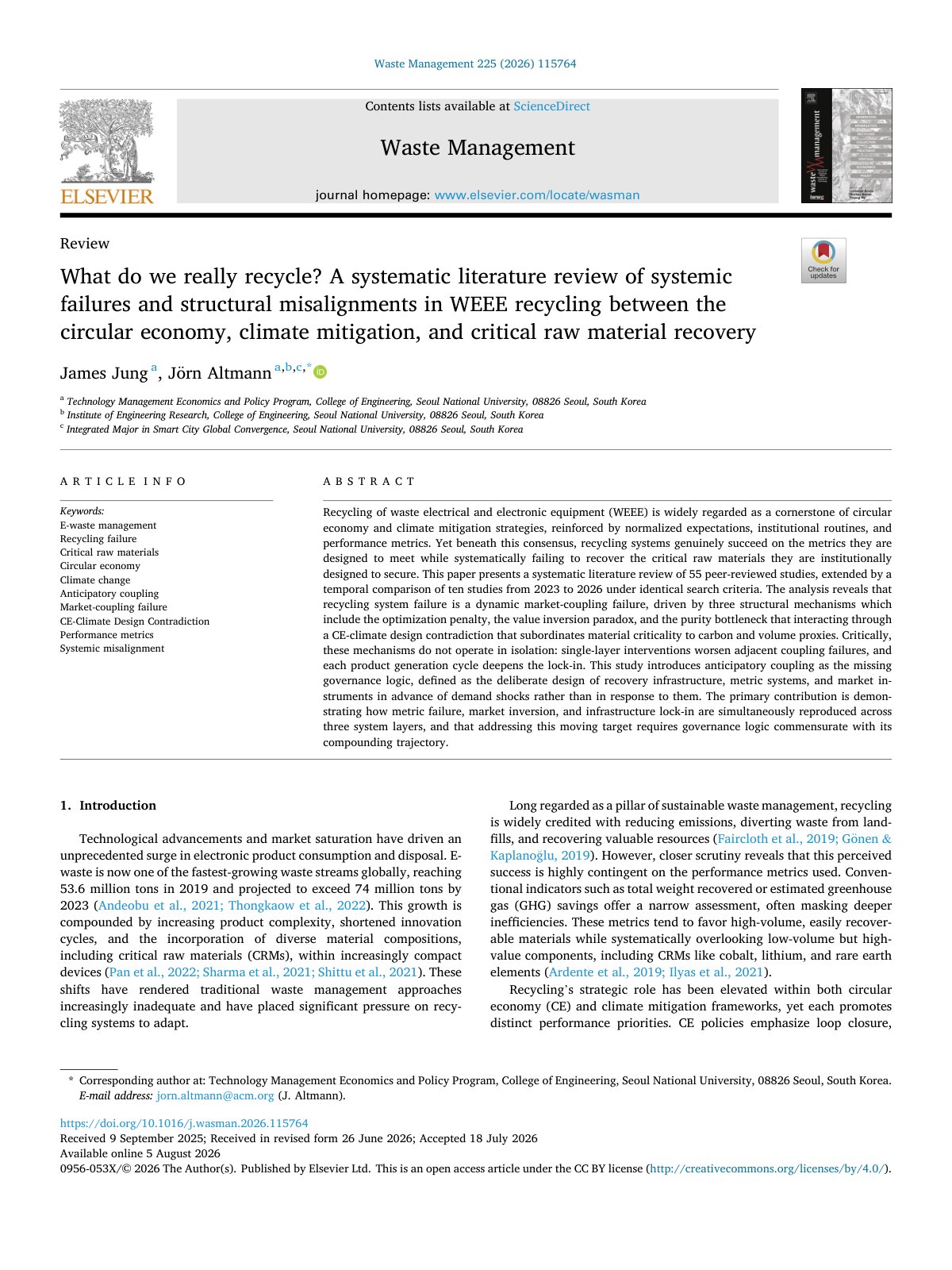 First page of What do we really recycle  A systematic literature review of syste 2026 Wast