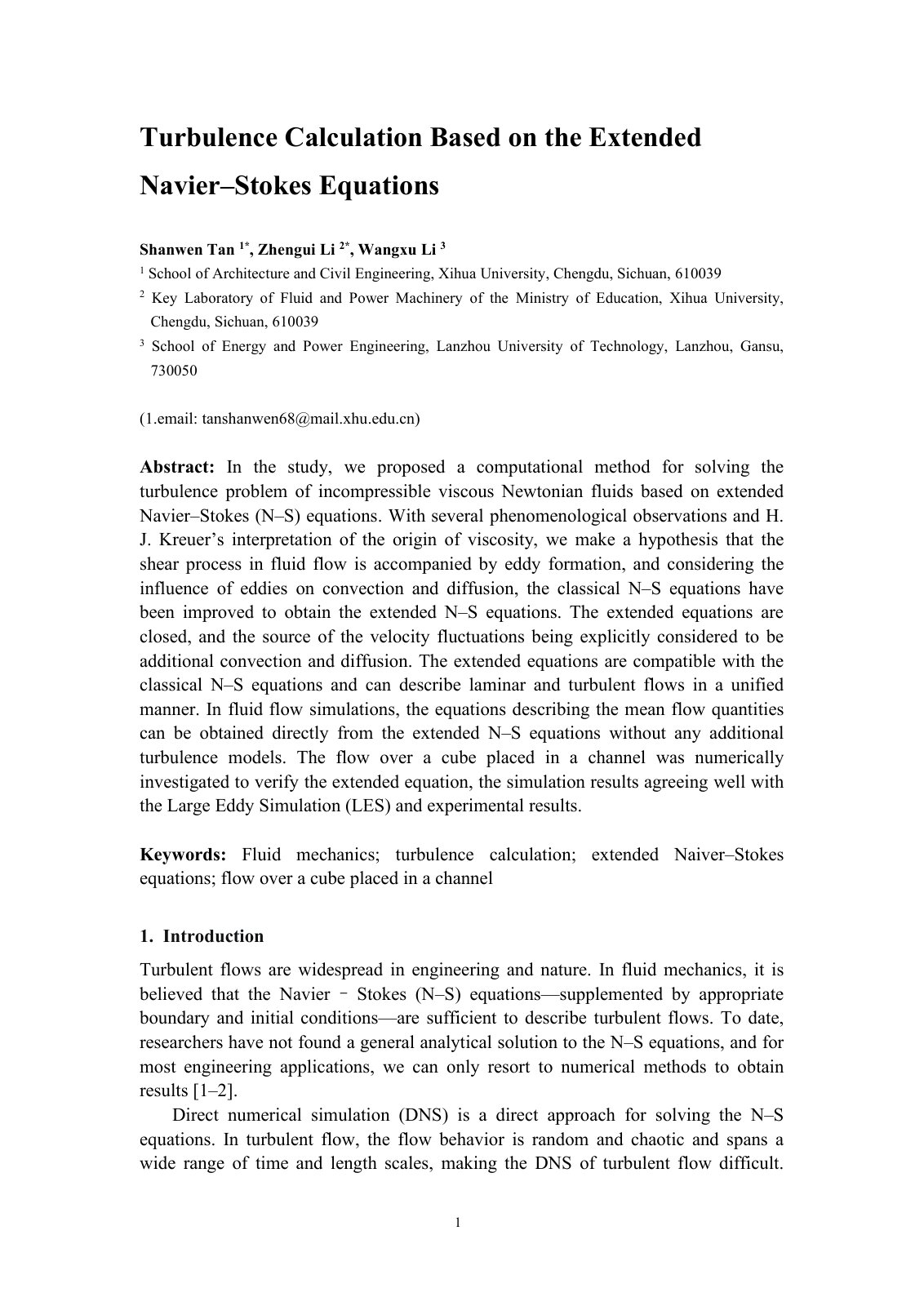 First page of Turbulence Calculation Based on the Extended