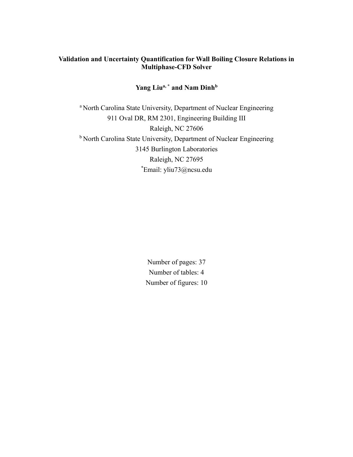 First page of Validation and Uncertainty Quantification for Wall Boiling Closure Relations in