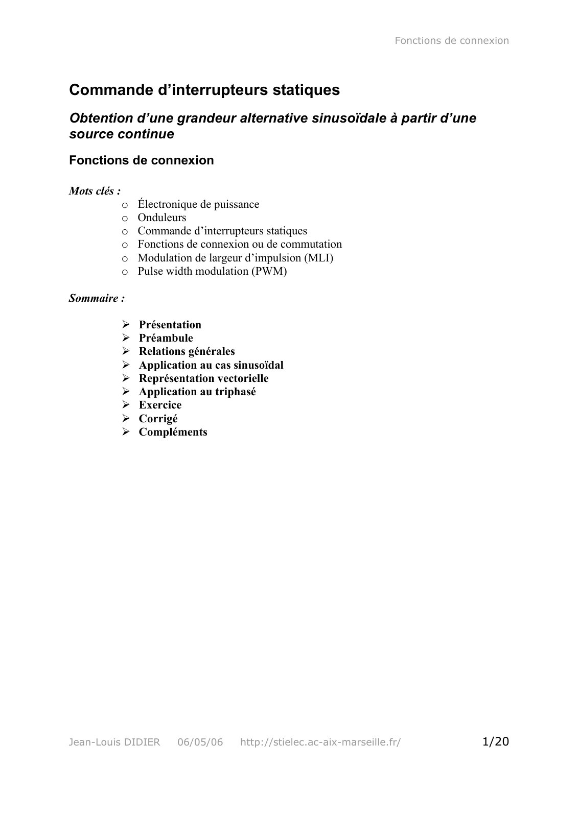 First page of Fonctions de connexion