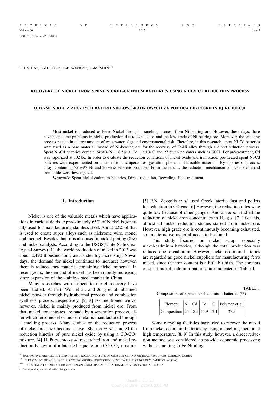 First page of Recovery of nickel from the spent nickel