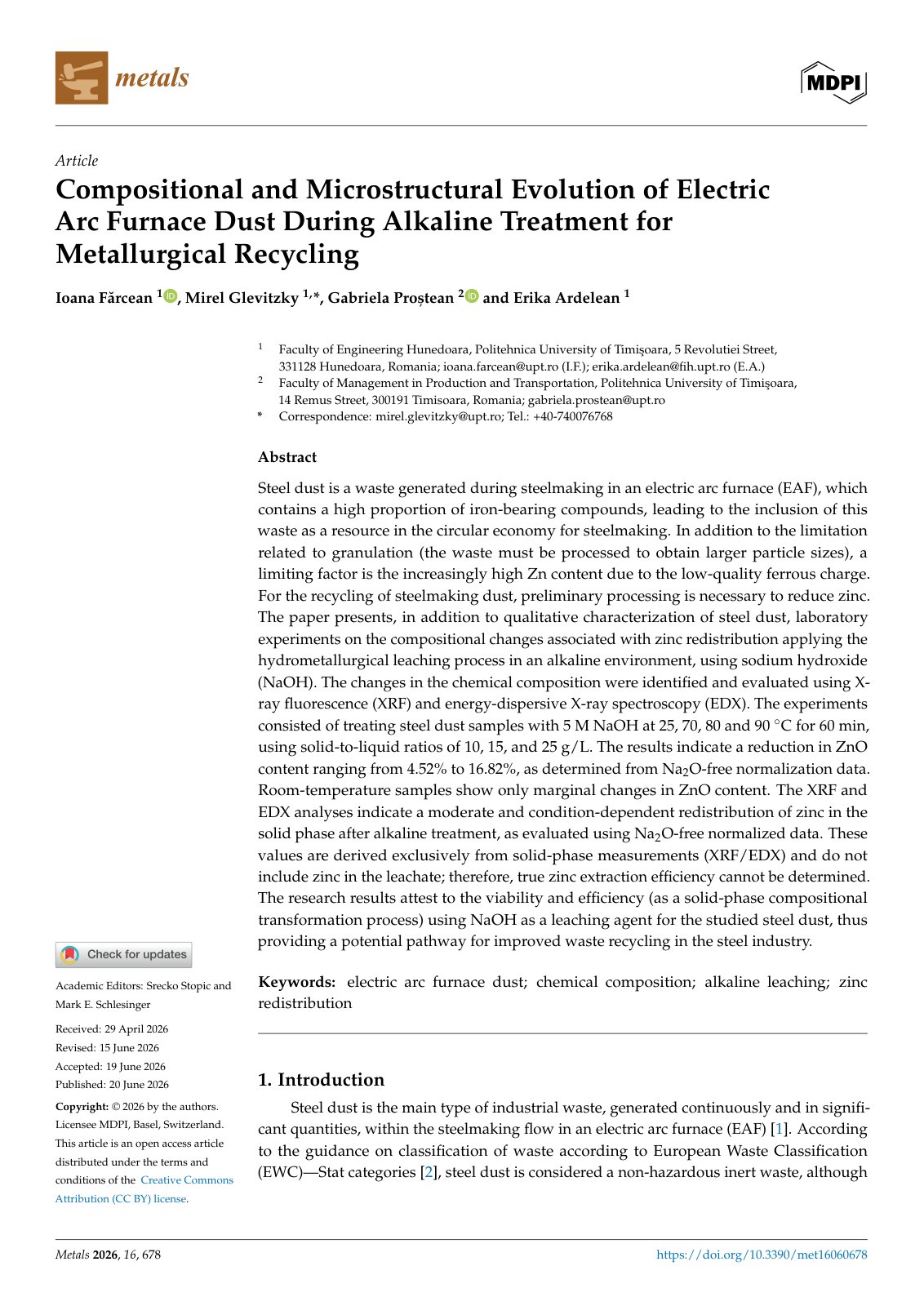 First page of 2026   Farcean   Alkaline leaching of electric arc furnace dust