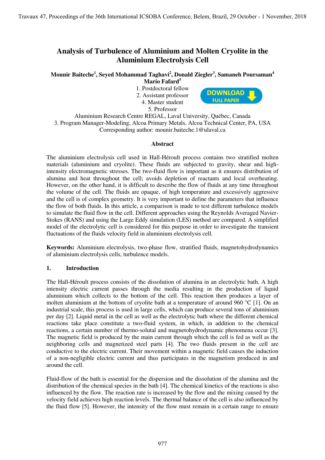 First page of Analysis of Turbulence of Aluminium and