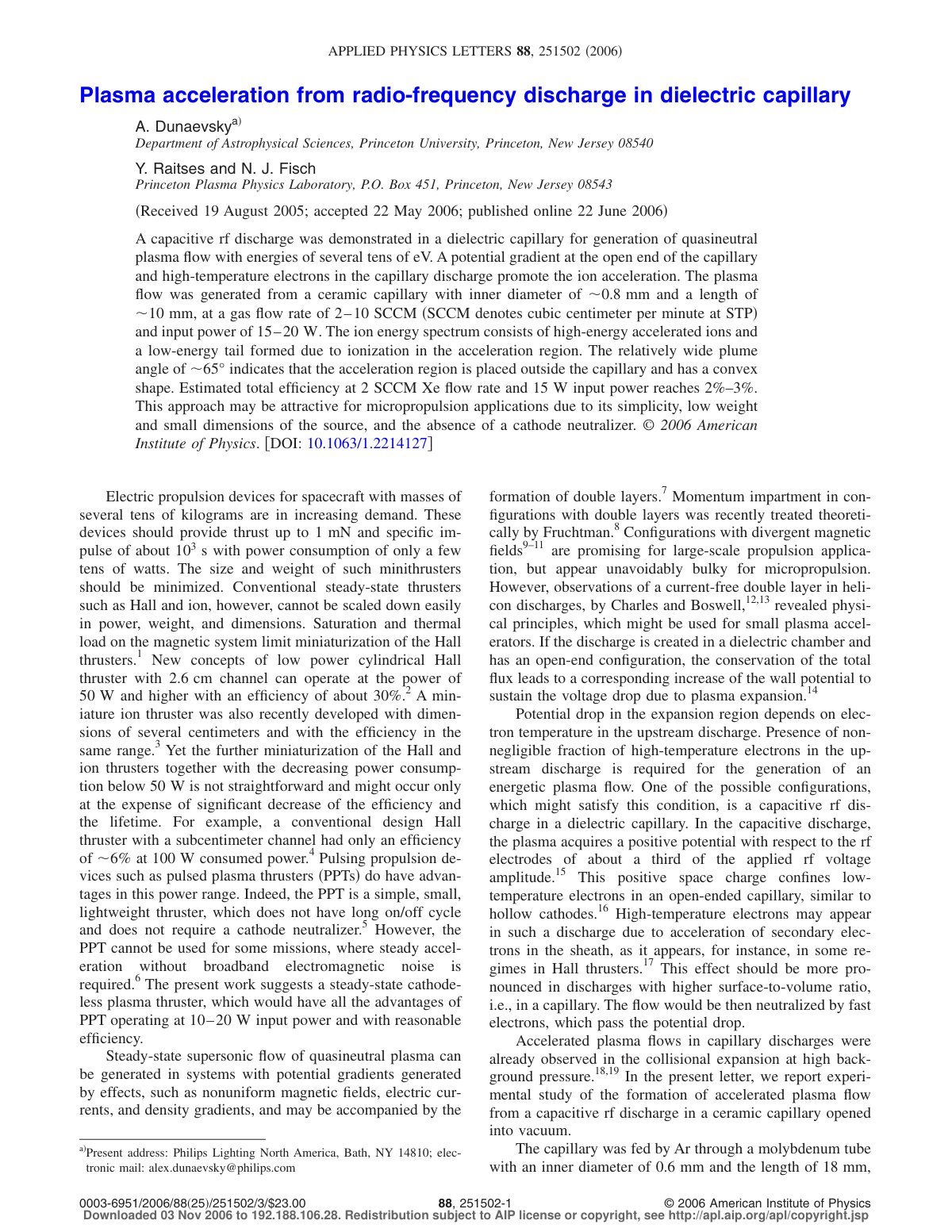 First page of Plasma acceleration from radio frequency