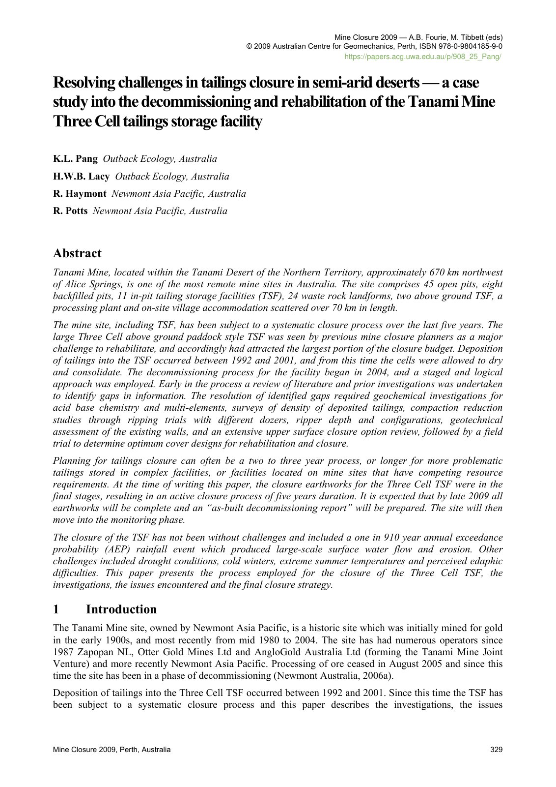First page of Resolving challenges in tailings closure