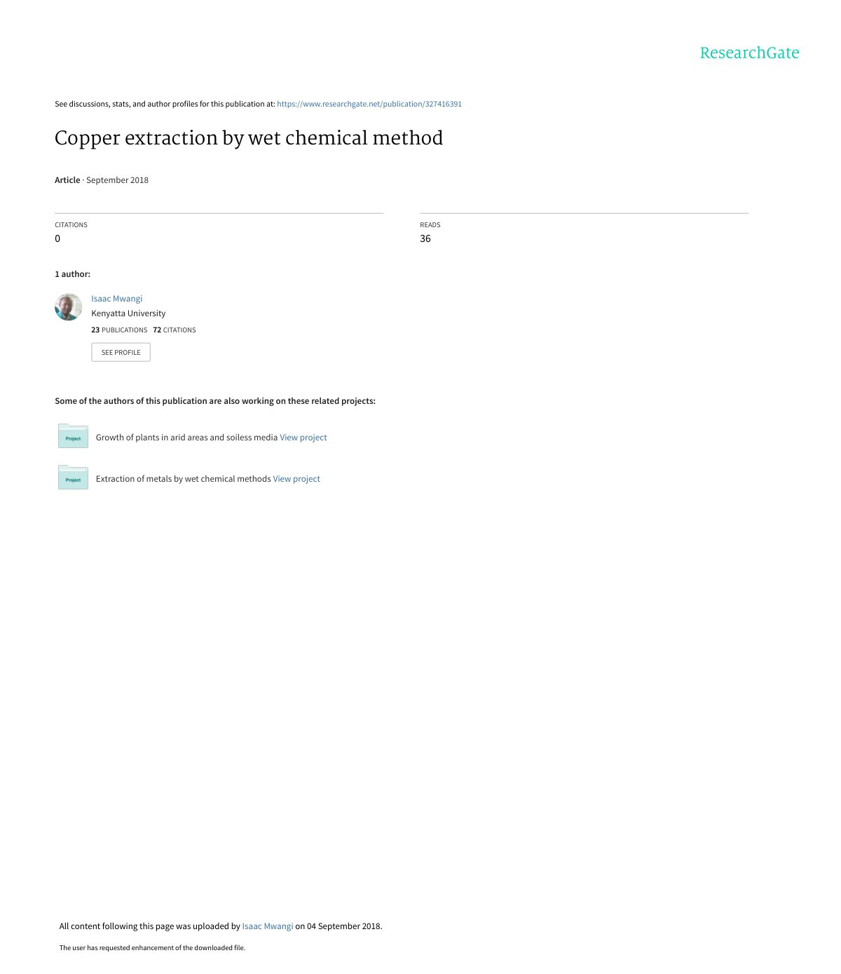 First page of Copper extraction by wet chemical method